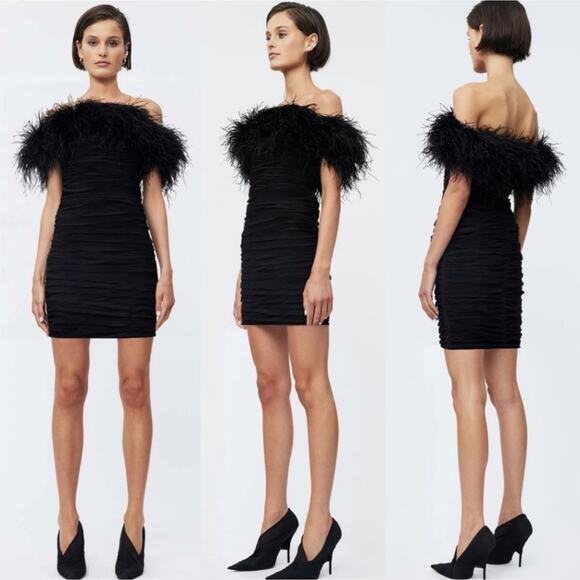 Rachel Gilbert Zion Mini Dress in Black with Feather Trim Size US 4 - Picture 13 of 16